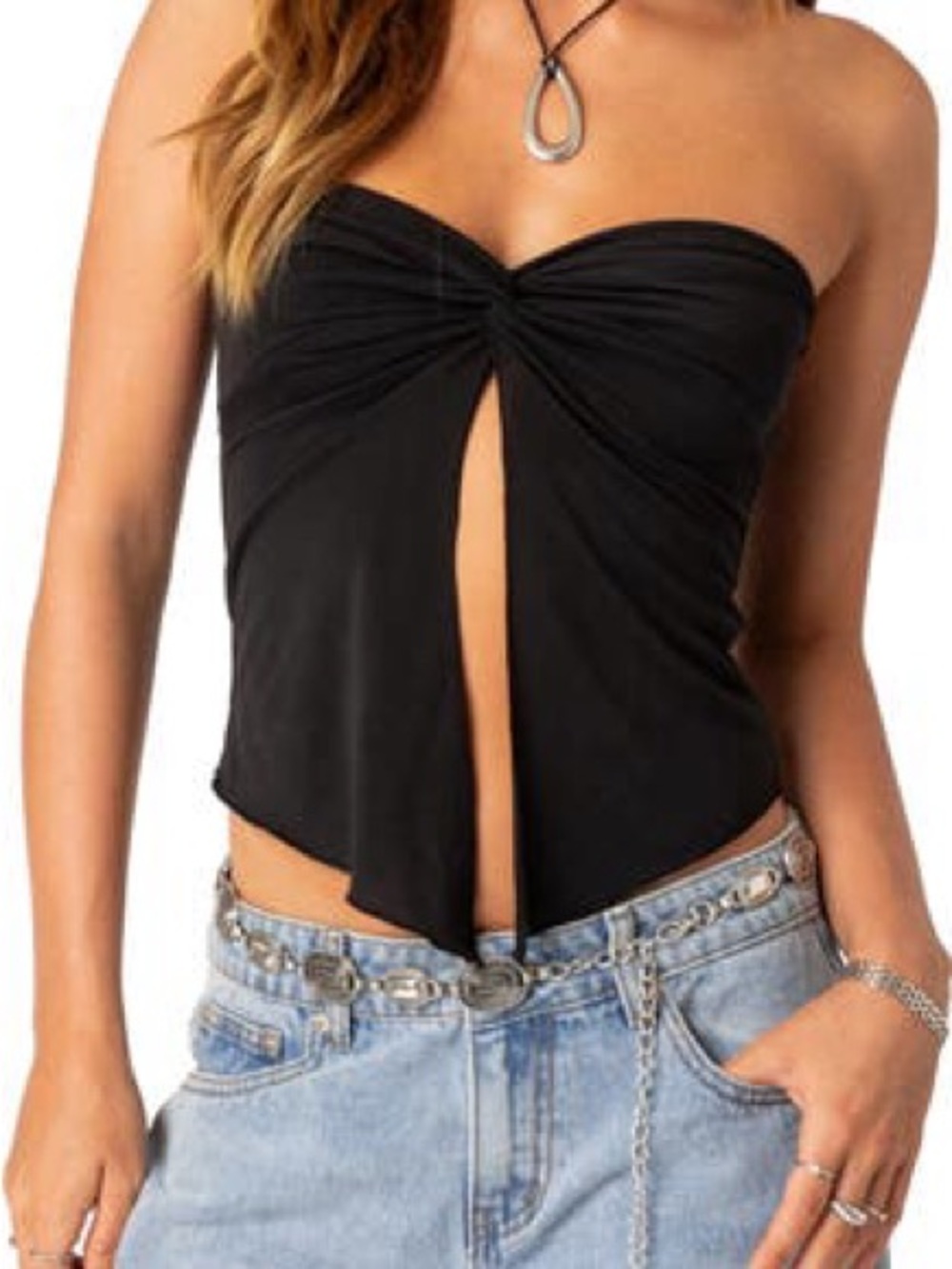 Edikted Black Strapless Twist-Front Camisole
